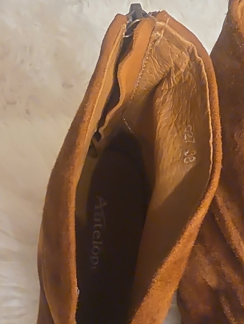 Antelope Brown Suede Ruffled Ankle Bootie Size 38 EU 2.5 Inches Heel NWOT - Picture 6 of 15